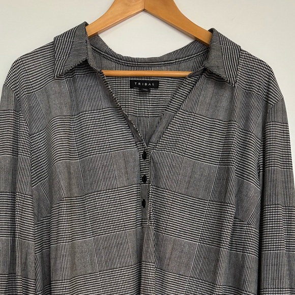 TRIBAL 24” PTP Long Checkered Shirt, Grey, Black and White, Size XL. - Picture 3 of 12